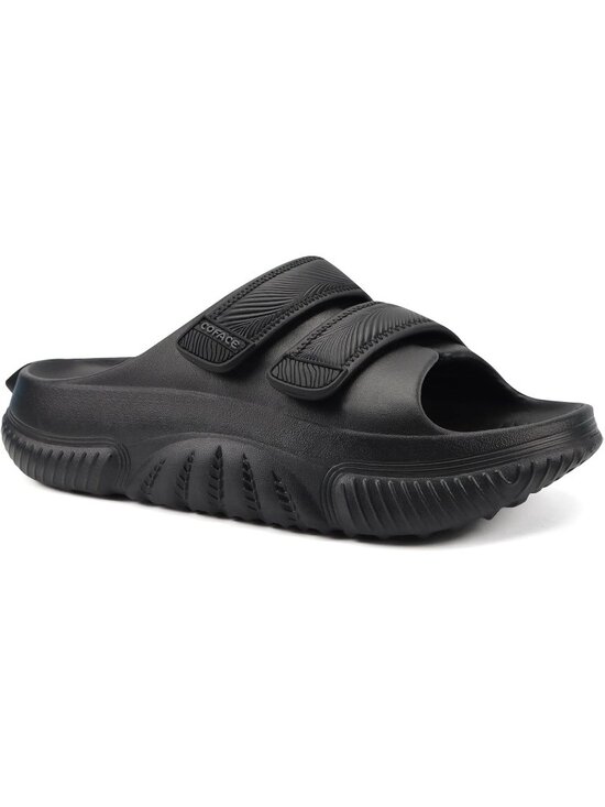 Men\'s Dark Black Recovery Sandals Orthopaedic Walking Slides Adjustable Thick
